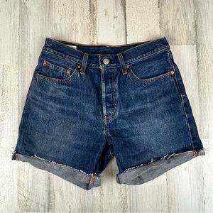 Levi's Premium 501 Mid Rise Cuffed Denim Shorts Blue NWT